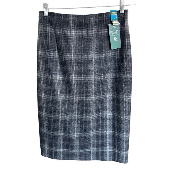 Vtg 90s St Michael From Marks And Spencer Pure Wool Penci Skirt Sz 14 Gray Plaid - Picture 1 of 10